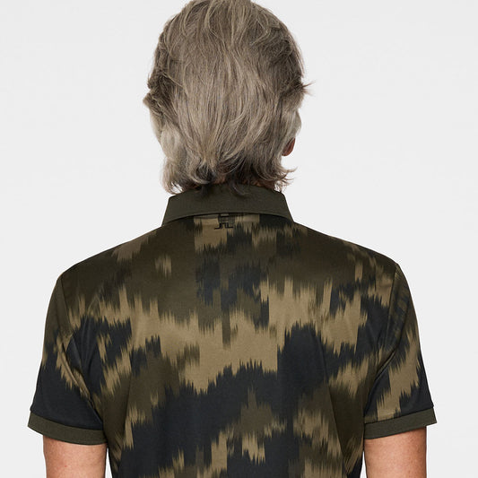 J.Lindeberg Tour Tech Reg Fit Golf Polo Print Warp Forest