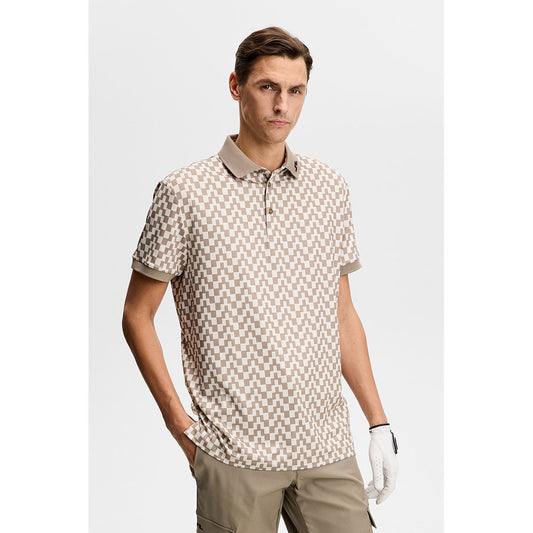 J.Lindeberg Tour Tech Golf Polo Print Bridge Stack Brindle M