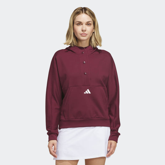 Adidas W Beyond The Course Snap Climawarm Hoodie Maroon