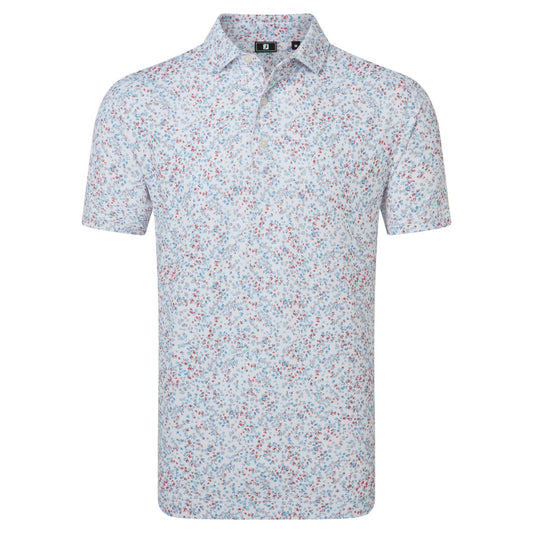 FootJoy Watercolour Floral Print Pique Vit-Ljusblå Denim-Nantucket-Röd