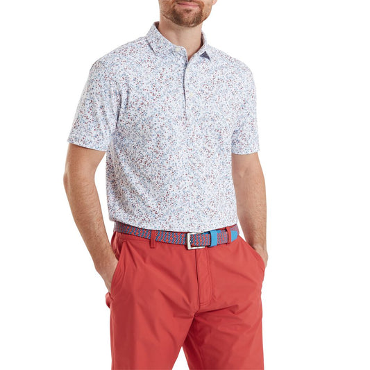 FootJoy Watercolour Floral Print Pique Vit-Ljusblå Denim-Nantucket-Röd